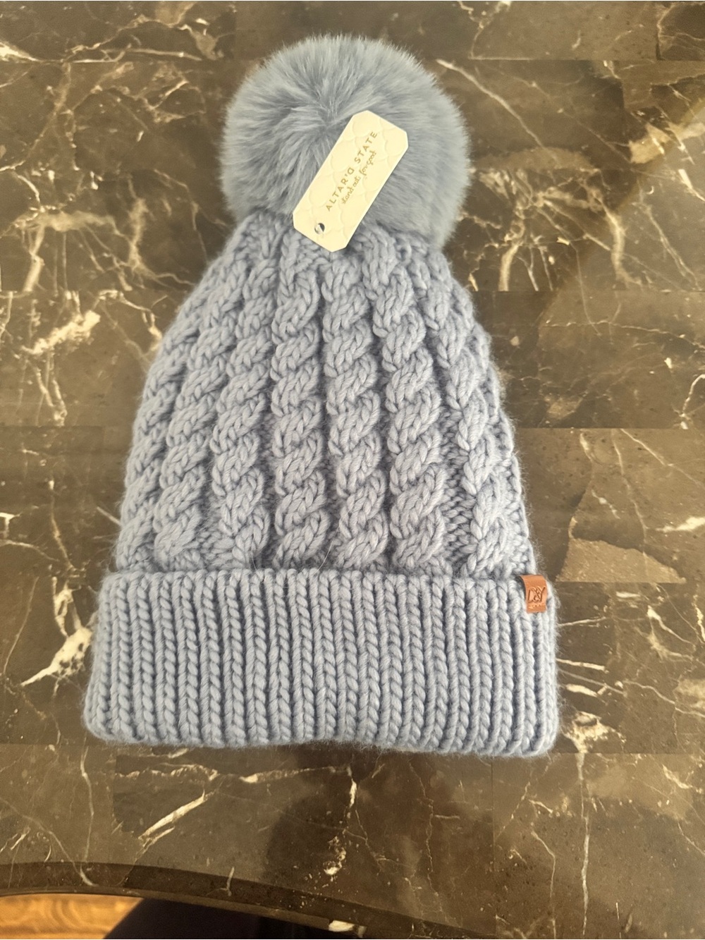 Altar'd State Kids Cable Knit Pom Beanie - Light Blue